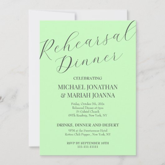 Einfache Elegante Abendessen vor der Probe Einladung (Vorderseite)