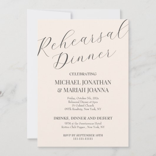 Einfache Elegante Abendessen vor der Probe Einladung (Vorderseite)