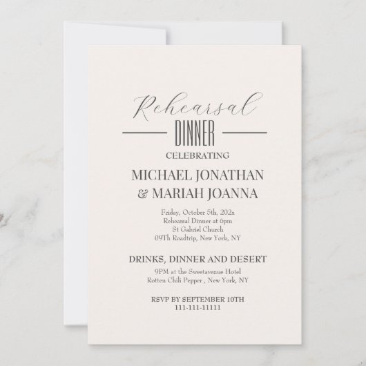 Einfache Elegante Abendessen vor der Probe Einladung (Vorderseite)