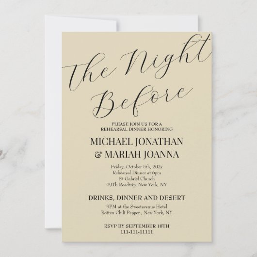 Einfache Elegante Abendessen vor der Probe Einladung (Vorderseite)