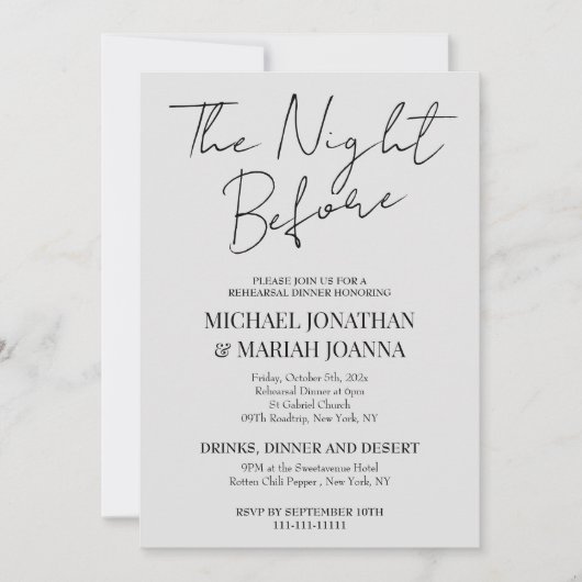 Einfache Elegante Abendessen vor der Probe Einladung (Vorderseite)