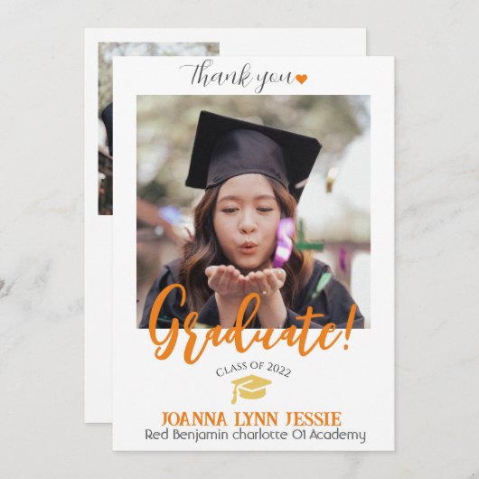 Einfache Elegante Abschluss Gold Cap Danke Script (Vorne/Hinten)