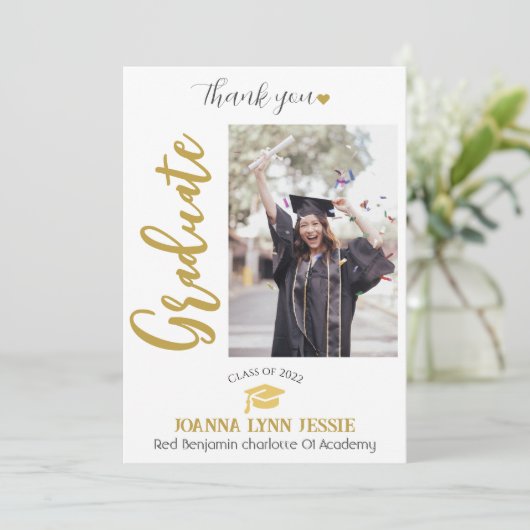 Einfache Elegante Abschluss Gold Cap Danke Script (Stehend Vorderseite)