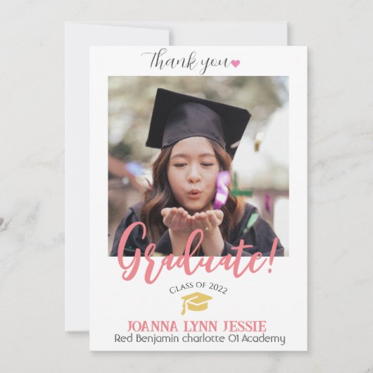 Einfache Elegante Abschluss Gold Cap Danke Script (Vorderseite)