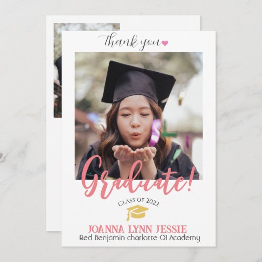 Einfache Elegante Abschluss Gold Cap Danke Script (Vorne/Hinten)