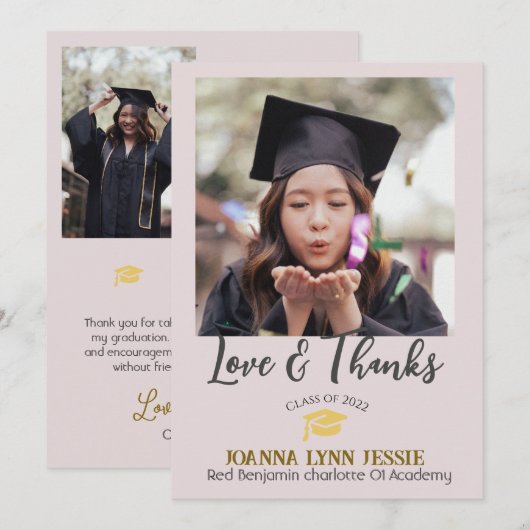 Einfache Elegante Abschluss Gold Cap Danke Script (Vorne/Hinten)