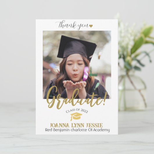 Einfache Elegante Abschluss Gold Cap Danke Script (Stehend Vorderseite)