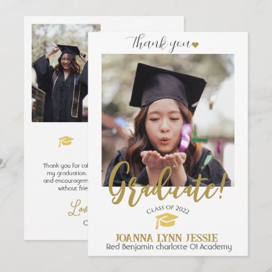 Einfache Elegante Abschluss Gold Cap Danke Script (Vorne/Hinten)