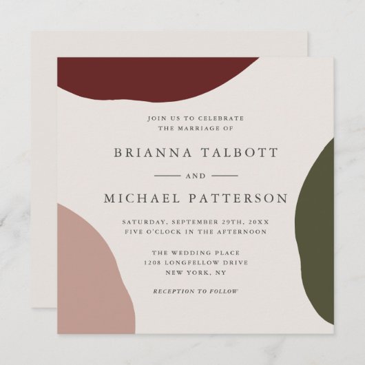 Einfache Elegante Abstrakte Hochzeit im Herbst Einladung (Vorne/Hinten)