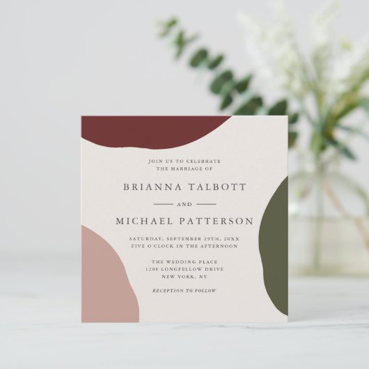 Einfache Elegante Abstrakte Hochzeit im Herbst Einladung (Stehend Vorderseite)