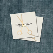 Einfache Elegante Alte weiße Goldschere Friseurin Quadratische Visitenkarte