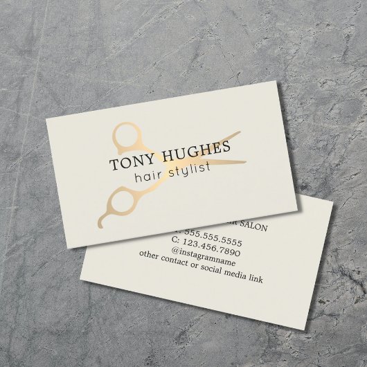 Einfache Elegante Alte weiße Goldschere Friseurin Visitenkarte