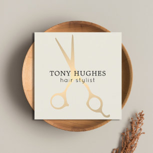 Einfache Elegante Alte weiße Goldschere Friseurst Quadratische Visitenkarte