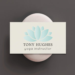 Einfache Elegante Altes Weiß Türkis Lotus Icon Yog Visitenkarte