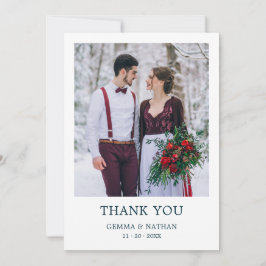 Einfache, elegante Aquamarine 2-Foto-Hochzeit Dank Dankeskarte