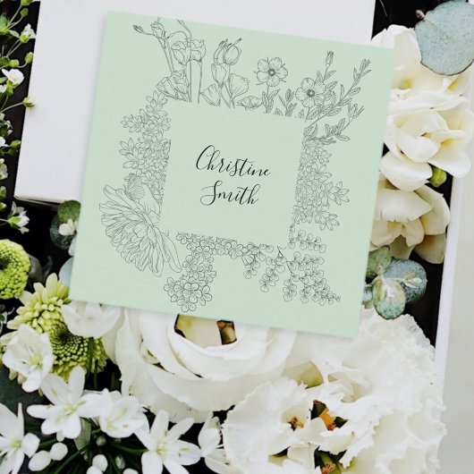 Einfache Elegante Aquamarine Minimalistische Blume Quadratische Visitenkarte