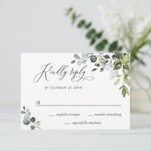 Einfache elegante Aquarell-Eukalyptus-Hochzeit RSVP Karte