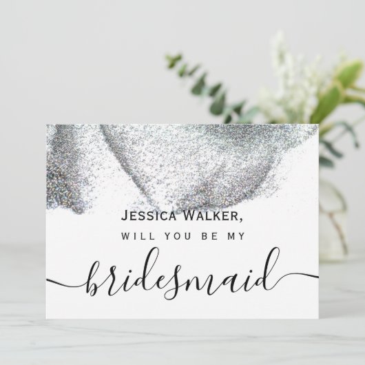 Einfache Elegante Ästhetische Glitzer meine Brautj Einladung (Stehend Vorderseite)