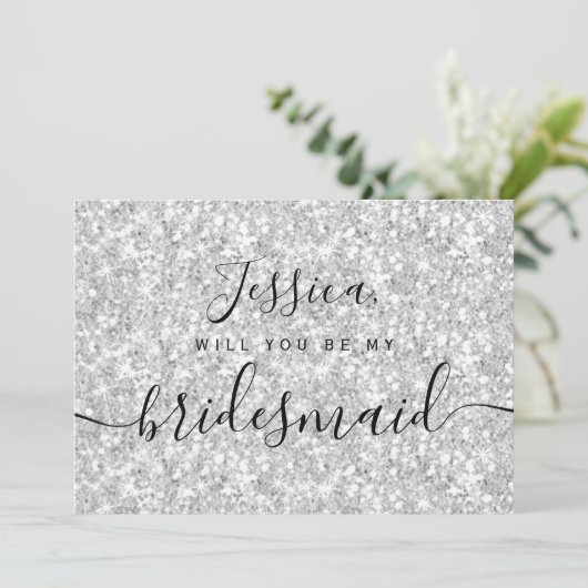 Einfache Elegante Ästhetische Glitzer meine Brautj Einladung (Stehend Vorderseite)