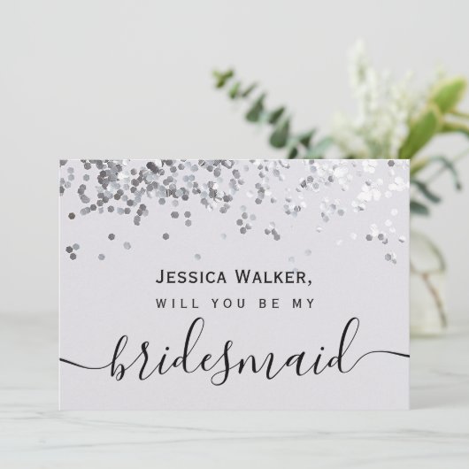Einfache Elegante Ästhetische Glitzer meine Brautj Einladung (Stehend Vorderseite)