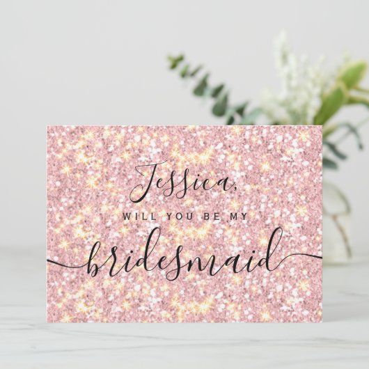 Einfache Elegante Ästhetische Glitzer meine Brautj Einladung (Stehend Vorderseite)