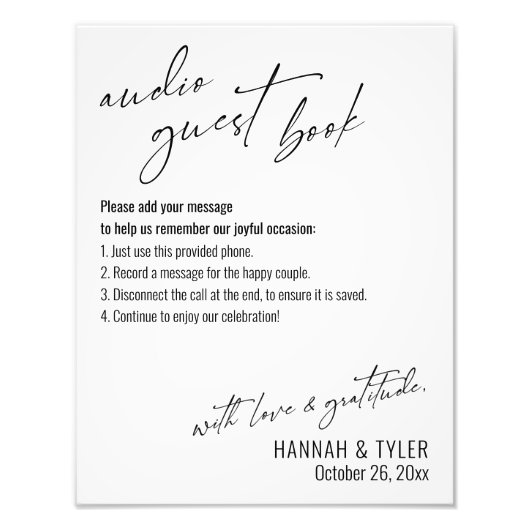 Einfache Elegante Audio Gästebuchsignatur Fotodruck (Vorne)