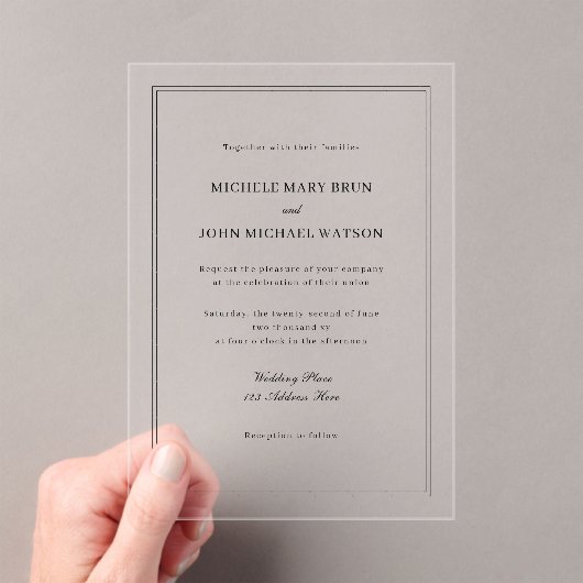 Einfache Elegante Basic-Minimal-Neutral-Rahmen-Hoc Acryleinladungen (Insitu (Handheld))