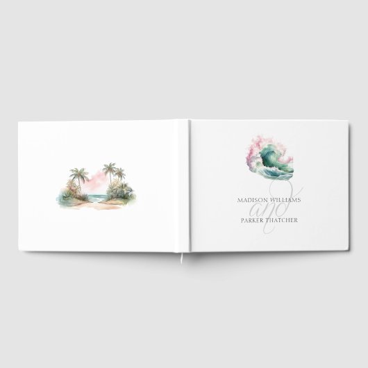 Einfache Elegante Beach Wedding Wave Gästebuch (Voll)