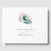 Einfache Elegante Beach Wedding Wave Gästebuch (Vorderseite)