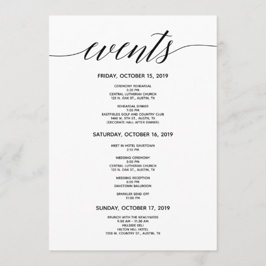 Einfache elegante Begrüßungs- und Veranstaltungska Programm (Rückseite)