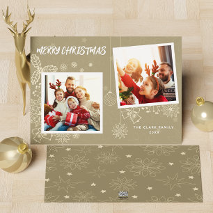 Einfache elegante Beige 2-Fotorahmen-Familie Feiertagskarte