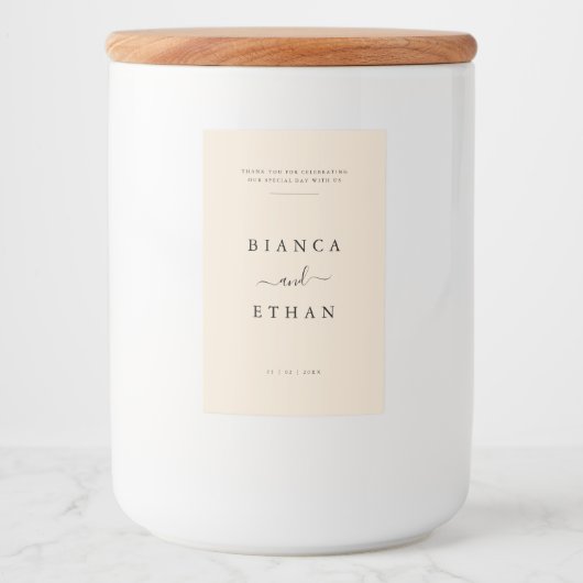 Einfache elegante Beige und Schwarze Hochzeit Lebensmitteletikett (Vorderseite)