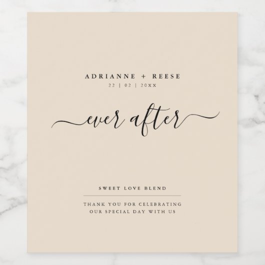 Einfache elegante Beige und Schwarze Hochzeit Weinetikett (Einzelnes Label)