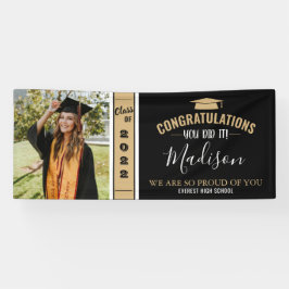 Einfache Elegante Black 1 Foto Abschluss Banner