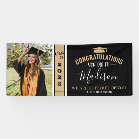 Einfache Elegante Black 1 Foto Abschluss Banner (Horizontal)