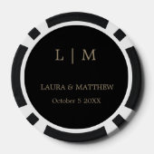 Einfache Elegante Black Gold Monogram Wedding Pokerchips (Rückseite)