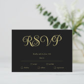 Einfache elegante Black & Gold RSVP-Karte RSVP Karte (Stehend Vorderseite)