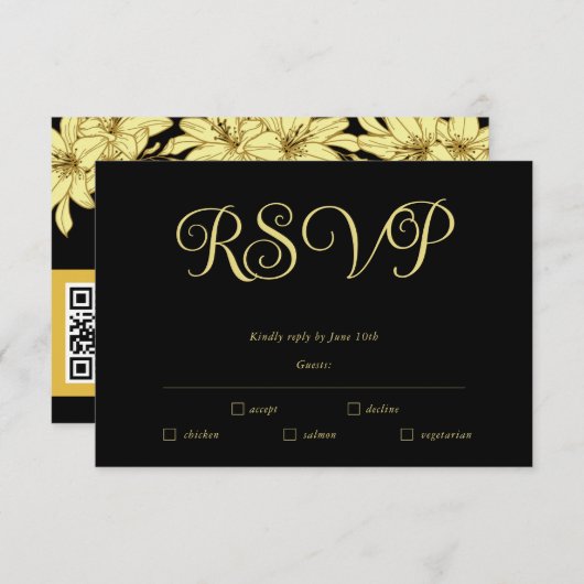 Einfache elegante Black & Gold RSVP-Karte RSVP Karte (Vorne/Hinten)
