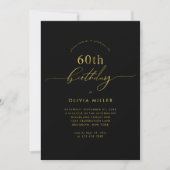 Einfache Elegante Black Gold Script 60. Geburtstag Einladung (Vorderseite)