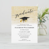 Einfache Elegante Black Gold Script Graduation Par Einladung (Stehend Vorderseite)