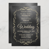 *~* Einfache, elegante Black Iridescent Gold Hochz Einladung (Vorne/Hinten)