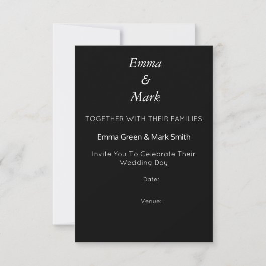 Einfache elegante Black Modern Wedding Einladung (Vorderseite)