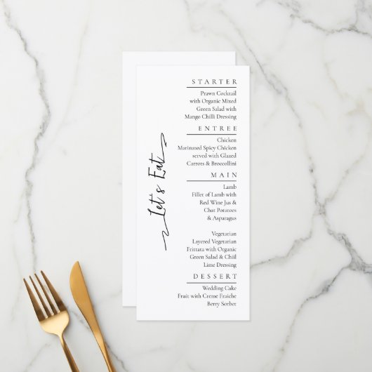 Einfache elegante Black Modern Wedding Menu Flat Menükarte (Vorderseite/Rückseite Beispiel)