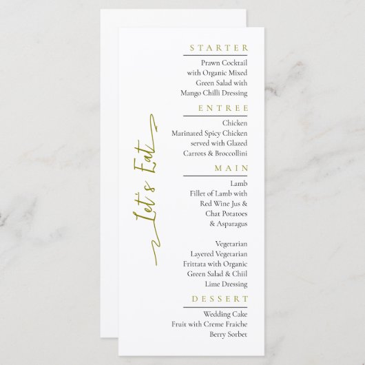 Einfache elegante Black Modern Wedding Menu Flat Menükarte (Vorne/Hinten)