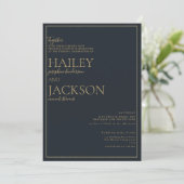 Einfache, elegante, blaue goldene Hochzeit Einladung (Stehend Vorderseite)