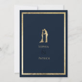 Einfache, elegante, blaue Goldringe Hochzeit Einladung (Rückseite)