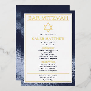 Einfache elegante blaue Gradient Bar Mitzwa - Gold Folieneinladung