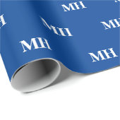 Einfache, elegante blaue Monogramm Mit Monogramm Geschenkpapier (Rolleneckpunkt)