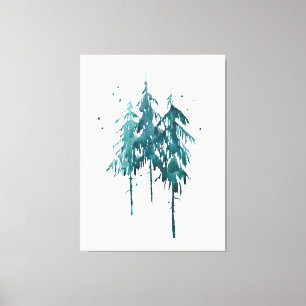 Einfache elegante Blaue Wasserfarben Pine Trees Leinwanddruck