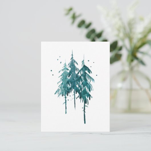 Einfache elegante Blaue Wasserfarben Pine Trees Postkarte (Stehend Vorderseite)